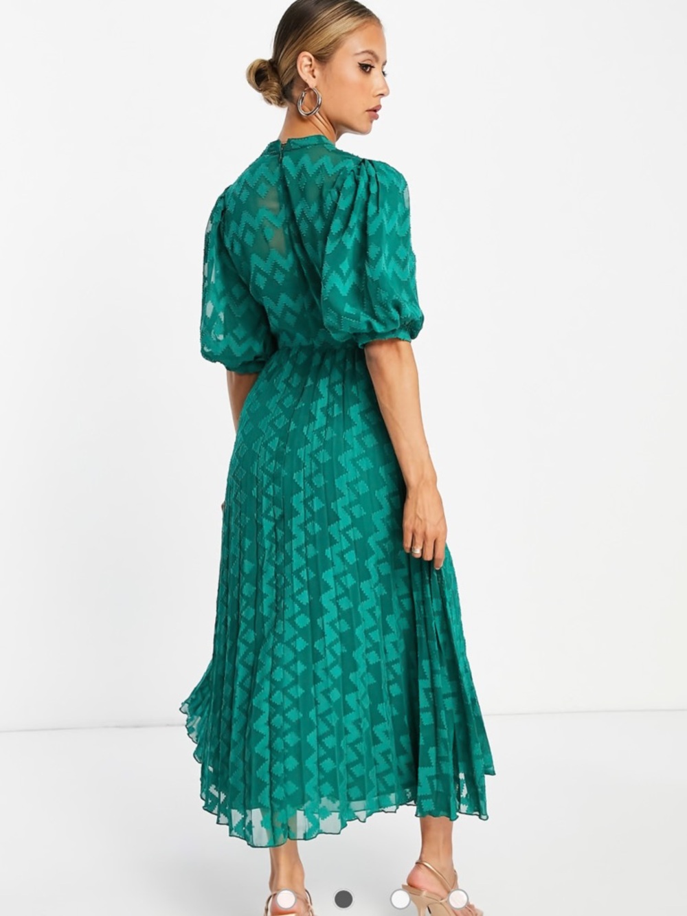 Size 10  ASOS DESIGN high neck pleated chevron dobby midi dress - Picture 4 of 13